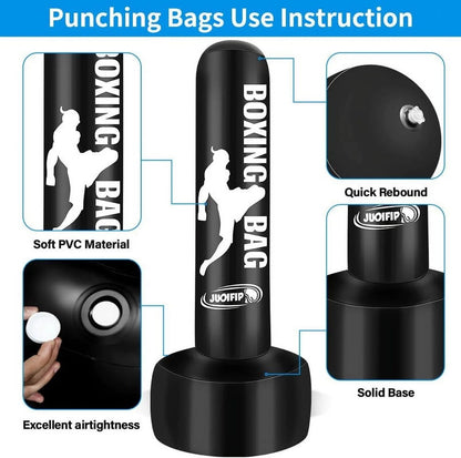 Standing Punching Bag for Adults 69'' Heavy Bag with Stand Inflatable Boxing Bags Freestanding Kickboxing Bag Equipment for Training MMA Muay Thai Fitness to Use Outdoor Indoor